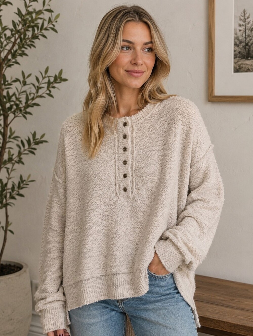 Boutique Henley Sweater - Softest Material- LIKE NEW